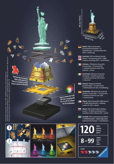 Świecąca 3D układanka Statua Wolności Nocna edycja 108 elementów