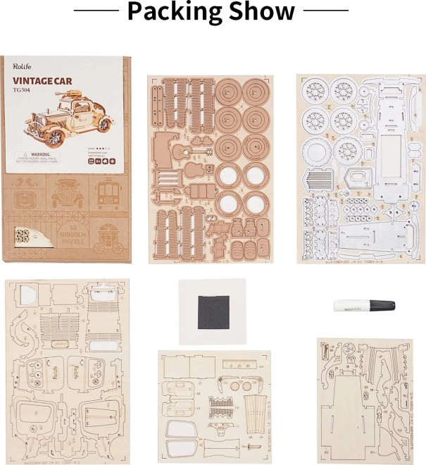 Samochód Vintage - nowoczesne 3D drewniane puzzle