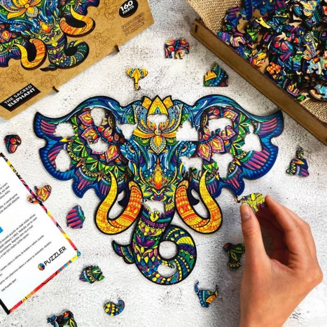 Magiczne drewniane kolorowe puzzle - Święty Słoń