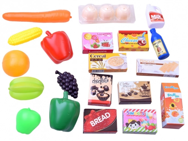 Dziecięcy supermarket z kasą i skanerem