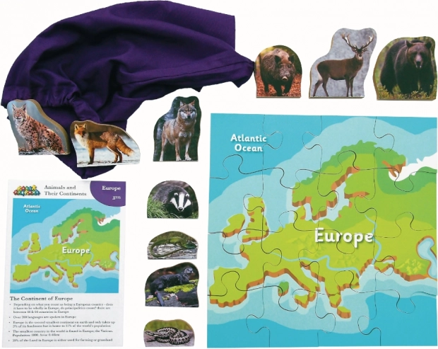 Europa i jej zwierzęta drewniane puzzle