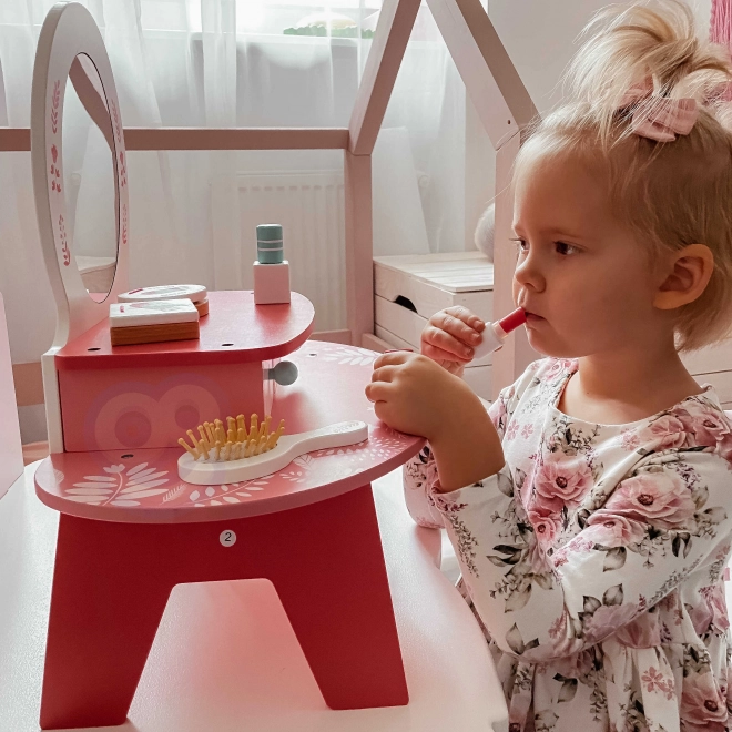 Różowa drewniana toaletka z lustrem Tooky Toy