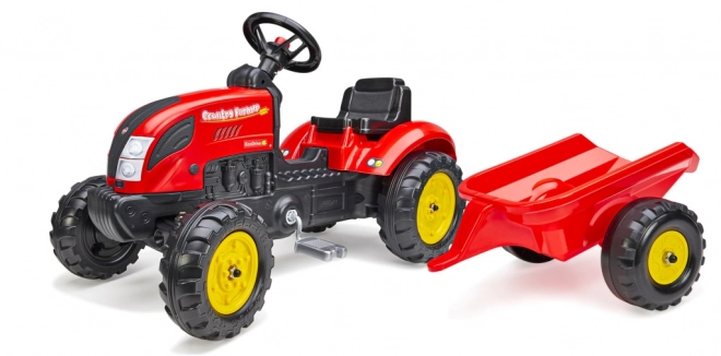 Pedałowy traktor z przyczepą czerwony