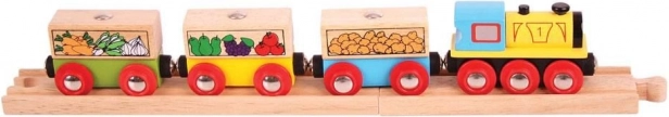 Bigjigs Rail pociąg towarowy z warzywami i torami