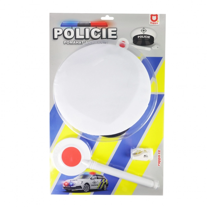Zestaw policji drogowej tkanina/plastik czapka, lizak, gwizdek na karcie 30x48x8cm