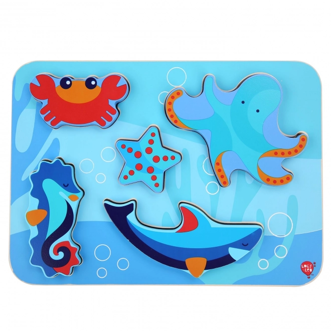 Lucy & Leo Morskie Zwierzęta - drewniane puzzle do układania 6 kawałków
