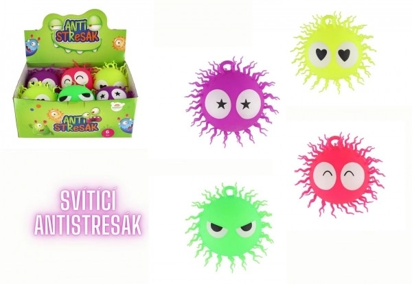 Piłka włochata antystresowa do ściskania z silikonu 14cm na baterie z światłem 4 kolory w woreczku 6 sztuk w pudełku