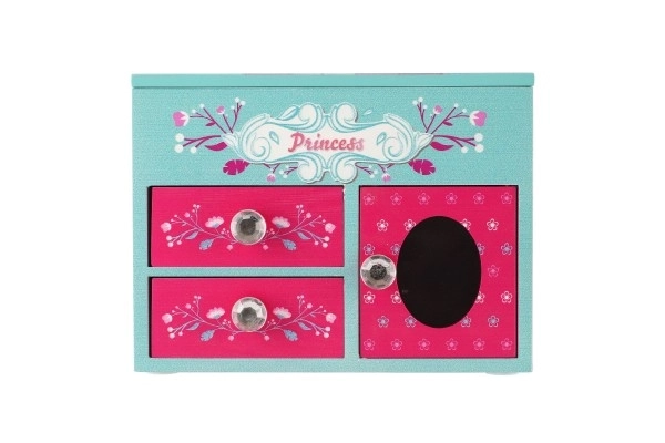 Szkatułka na biżuterię Princess 3 szuflady, uchylna góra z lusterkiem drewno 16x12,5x12cm w pudełku