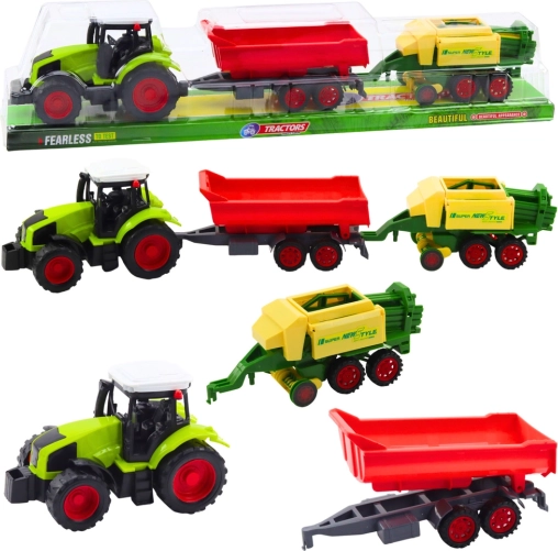 Dziecięcy traktor z przyczepą i prasą do siana – zestaw farmerski
