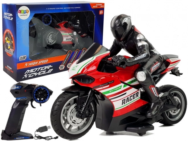 Sportowy motocykl wyścigowy zdalnie sterowany 2.4G Zasięg 35m Czerwony