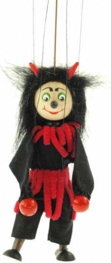 Drewniana mini marionetka – diabeł