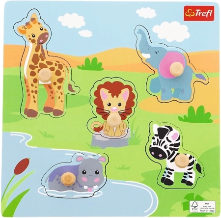 Drewniane mini puzzle Safari – 5 elementów
