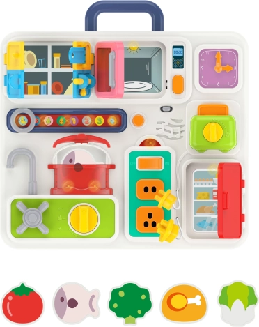 woopie baby montessori kuchenny panel manipulacyjny ze światłami, dźwiękami i zegarem