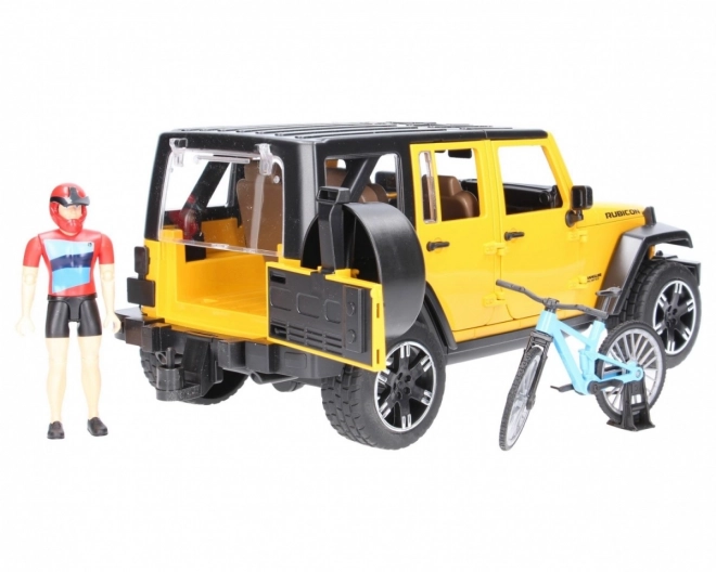 Bruder Jeep Wrangler Rubicon z rowerzystą i rowerem