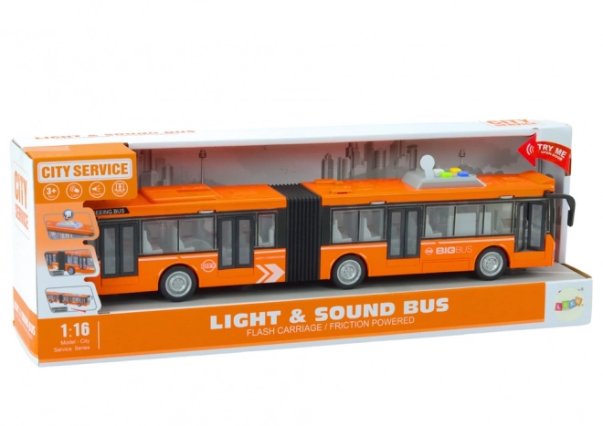 Przegubowy autobus miejski 1:16 napęd światła dźwięki pomarańczowy