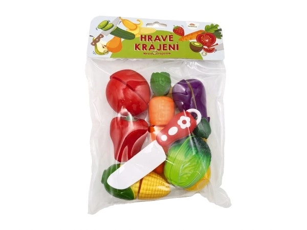 Plast do krojenia warzyw z deską 13,5x8cm z nożem w torebce 18x26x5cm