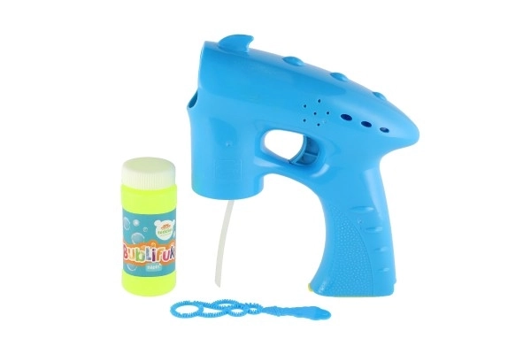 Pistolet na bańki niebieski plastik 13cm + wkład na baterie na karcie