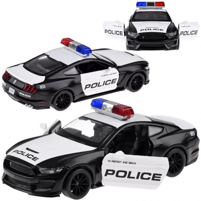 Metalowe policyjne auto Ford Shelby GT350 w skali 1:32 z efektami świetlnymi sygnałów