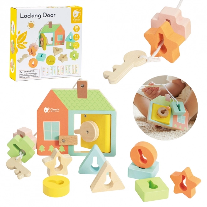 Classic World Montessori drewniane nawlekanie klucze i drzwi 11 szt.