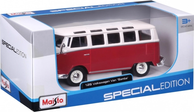 metalowy model volkswagen samba biało‑czerwony 1:25