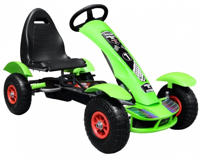 Wyścigowy gokart na pedały XL dla dzieci 3+ Zielony + Pompowane koła + Regulowane siedzenie + Wolnobieg