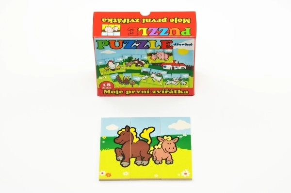 Puzzle Moje pierwsze zwierzątka drewniane 18 elementów dla najmłodszych w pudełku 13x11,5x4,5cm 12m+ MPZ