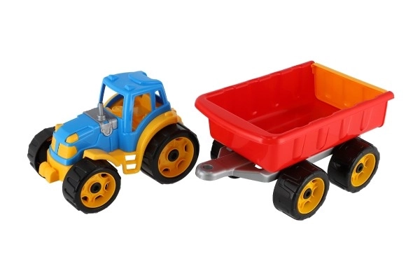 Traktor z przyczepą plastikowy 53cm na wolny bieg w siateczce