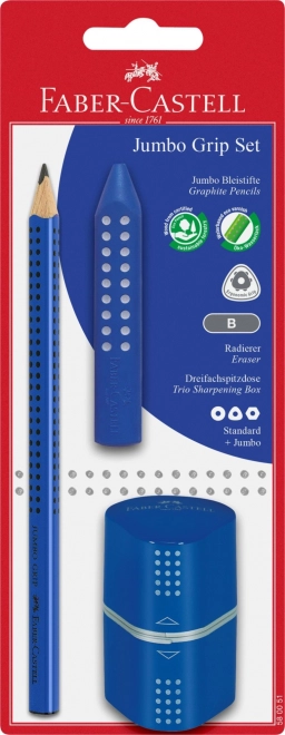 Ołówek grafitowy Faber-Castell Grip Jumbo z akcesoriami, niebieski