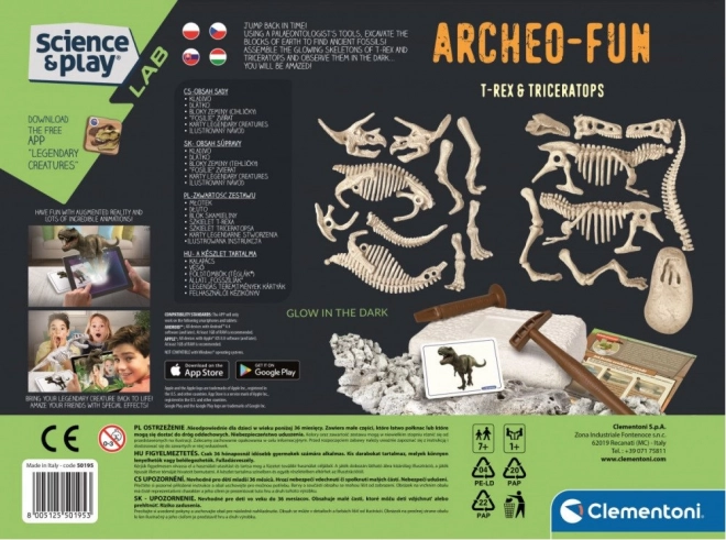 CLEMENTONI Nauka i Zabawa ArcheoFun: T-Rex + Triceratops