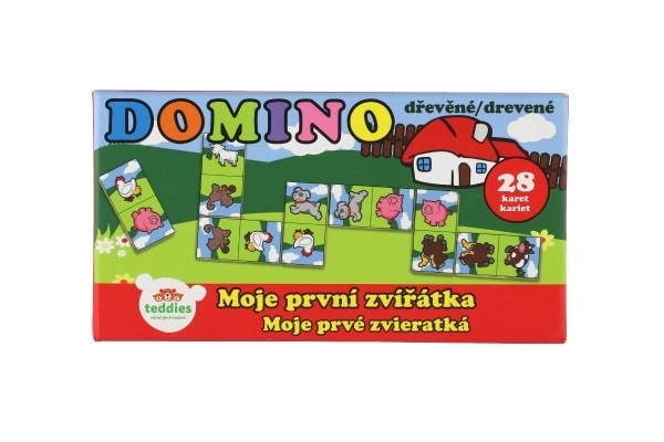 Domino Moje pierwsze zwierzątka drewno gra towarzyska 28szt w pudełku 17x9x3,5cm MPZ