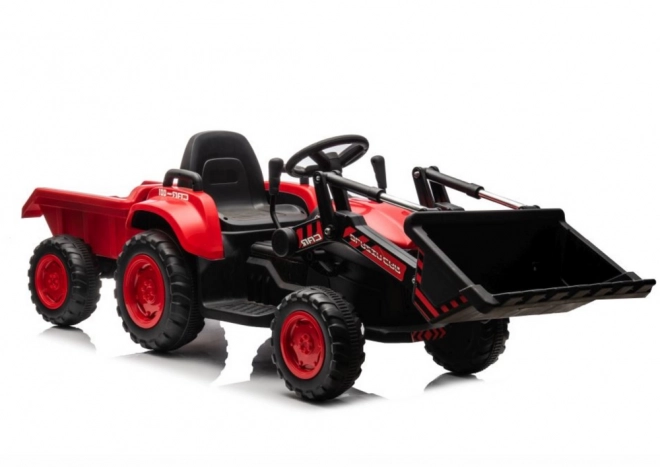 Dziecięcy czerwony traktor z ładowanym akumulatorem i łyżką