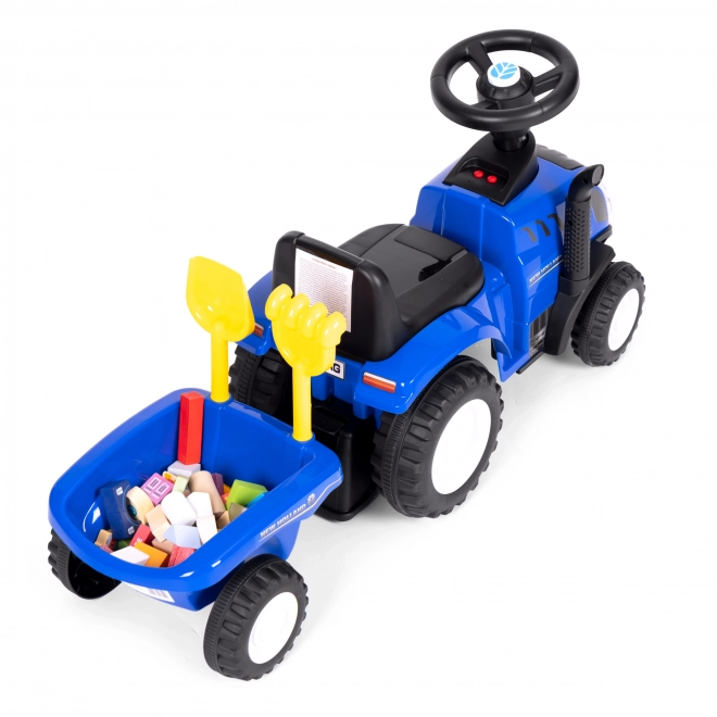 Dziecięcy traktor z przyczepką, interaktywna kierownica, dźwięki, niebieski kolor