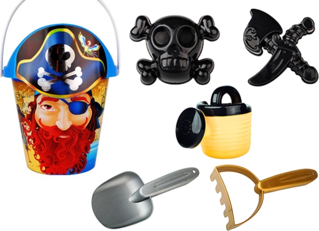 Piratki zestaw do piasku – wiaderko, konewka, sitko i foremki (6 elementów)