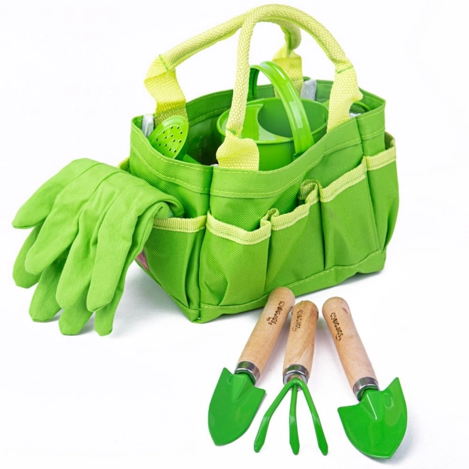 Bigjigs Toys Zestaw ogrodowy w płóciennej torbie zielony