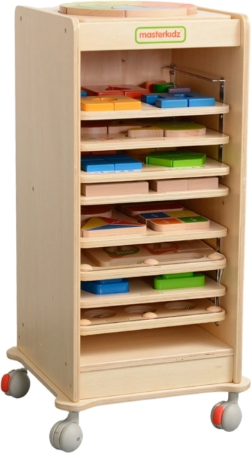 drewniana szafka na edukacyjne tablice MASTERKIDZ 28 × 28 cm na kółkach