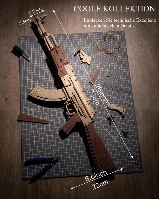 RoboTime 3D Drewniane mechaniczne puzzle Karabin szturmowy AK-47