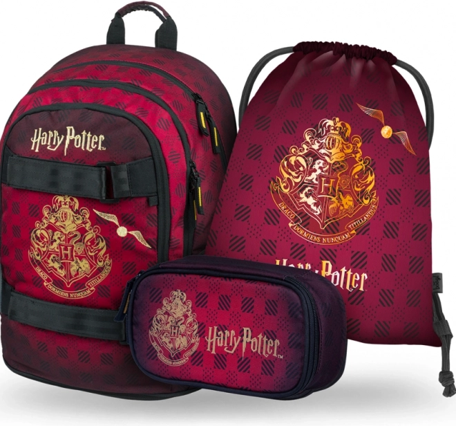 Zestaw szkolny BAAGL Harry Potter Hogwart – plecak, piórnik i worek, bordo
