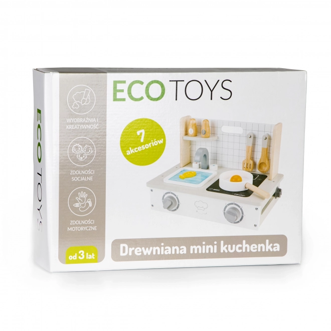 Drewniana mini kuchnia z akcesoriami