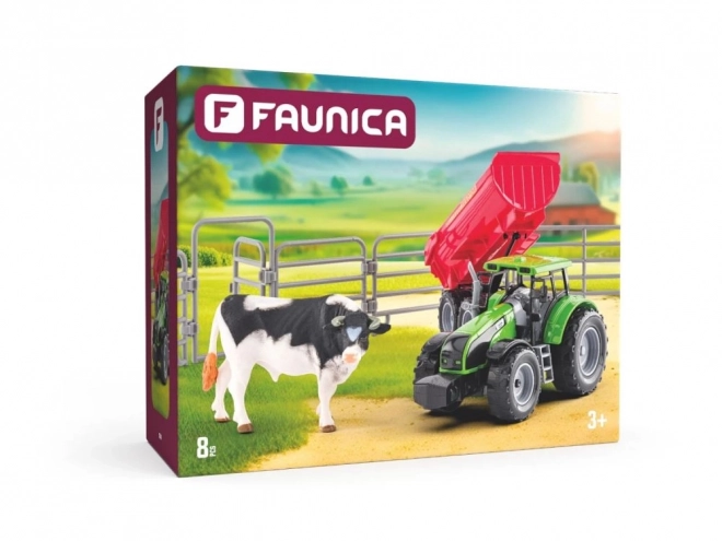 Traktor z przyczepą i bykiem z ogrodem