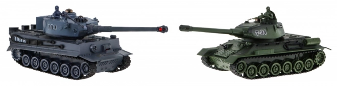 Zdalnie sterowane 2 czołgi T-34 vs. Tygrys dla dzieci 3+ Strzelające modele 1:28 + Wielka bitwa czołgowa + Efekty świetlne i dźwiękowe