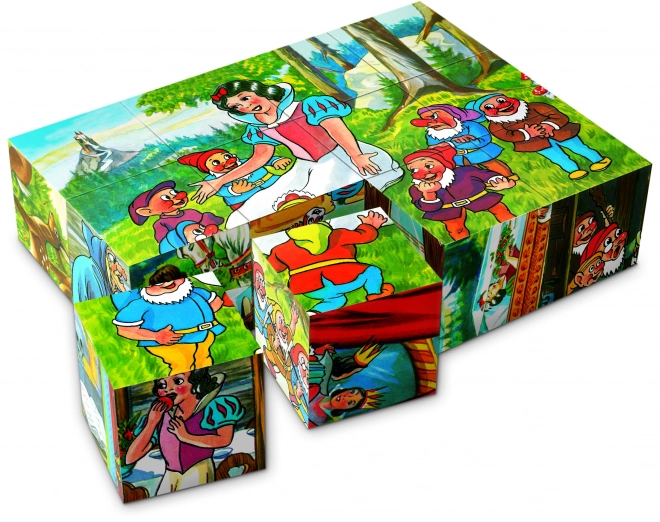 Klocki kubus Królewna Śnieżka drewno 12 sztuk w pudełku 16x12x4cm