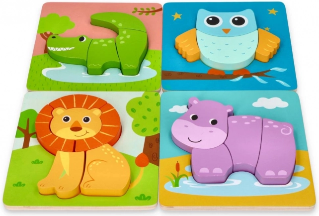 Drewniane zwierzęce puzzle zestaw 4w1 dla dzieci od 1 roku