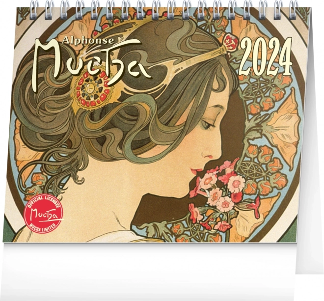 Kalendarz biurkowy Alfons Mucha 2024, 16,5 × 13 cm