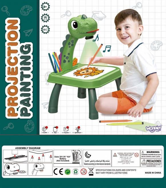 Projektor Dino WOOPIE z tablicą i flamastrami
