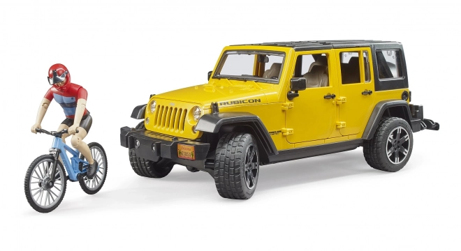 Bruder Jeep Wrangler Rubicon z rowerzystą i rowerem