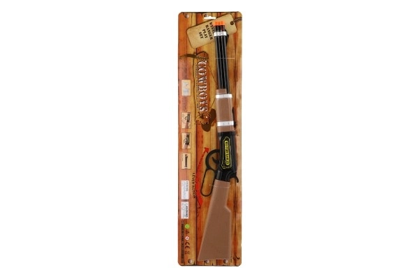 Strzelba/Pistolet powtarzalny kowbojski plastikowy 62x10cm na baterie ze światłem na kartce