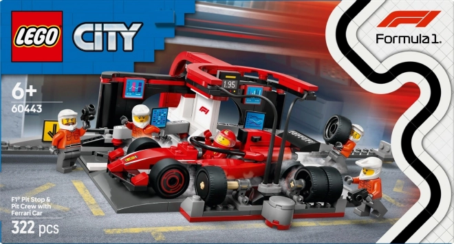 LEGO City 60443 Stacja Pit-Stop F1 z mechanikami i samochodem Ferrari