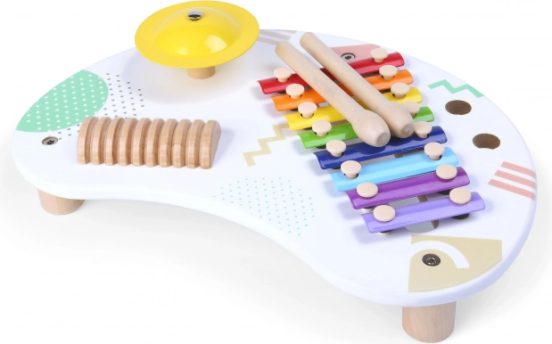 Drewniany stolik muzyczny z talerzem i ksylofonem dla dzieci 18+ miesięcy ECOTOYS
