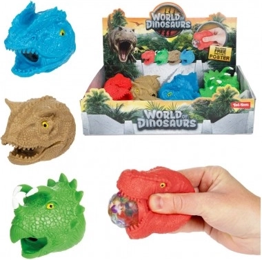 Głowa dinozaura do ściskania antystresowa 8 cm, 4 rodzaje, 12 szt. w pudełku