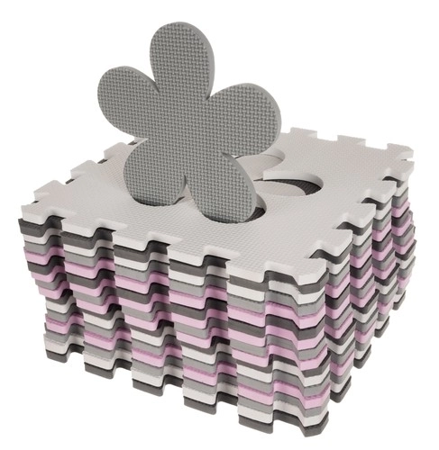 Kontrastowe różowe piankowe puzzle z sercami i kwiatkami